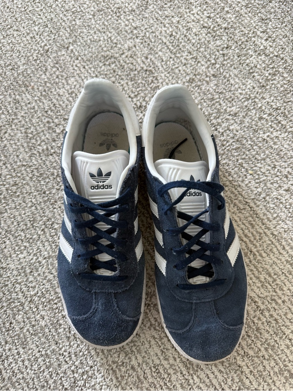 adidas Men’s Navy Suede Sneakers with White Stripes